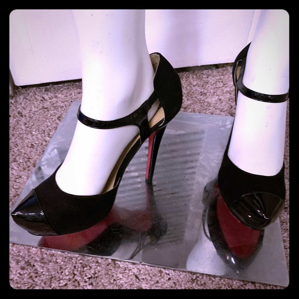 Black suede like and Patton leather stilettos